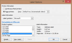 Dialog window for Labels